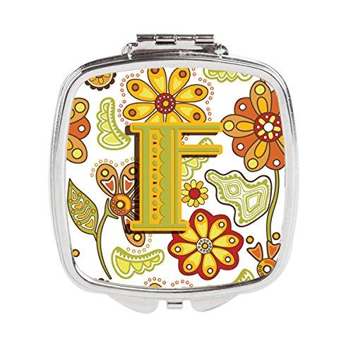 [Australia] - Caroline's Treasures Letter F Floral Mustard and Green Compact Travel Mirrors, Multicolor 