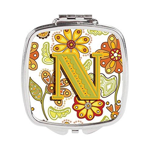 [Australia] - Caroline's Treasures Letter N Floral Mustard and Green Compact Travel Mirrors, Multicolor 