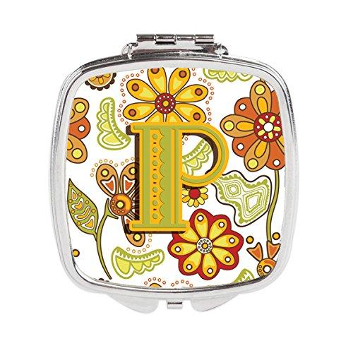 [Australia] - Caroline's Treasures Letter P Floral Mustard and Green Compact Travel Mirrors, Multicolor 