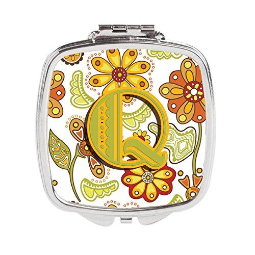 [Australia] - Caroline's Treasures Letter Q Floral Mustard and Green Compact Travel Mirrors, Multicolor 