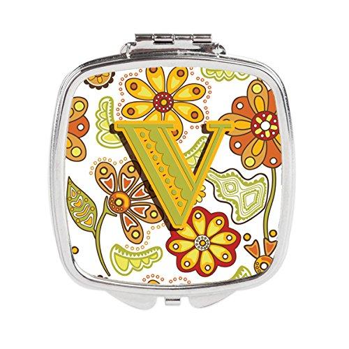 [Australia] - Caroline's Treasures Letter V Floral Mustard and Green Compact Travel Mirrors, Multicolor 