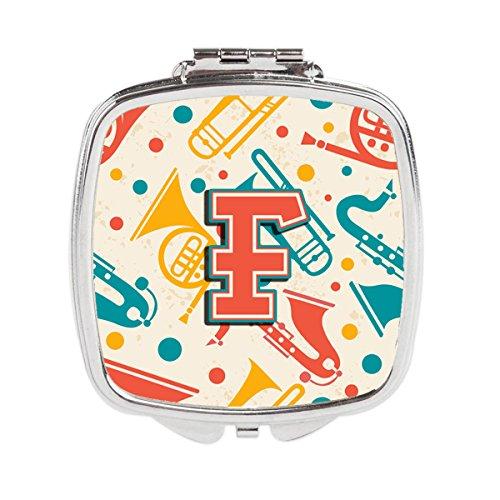 [Australia] - Caroline's Treasures Letter F Retro Teal Orange Musical Instruments Initial Compact Travel Mirrors, Multicolor 