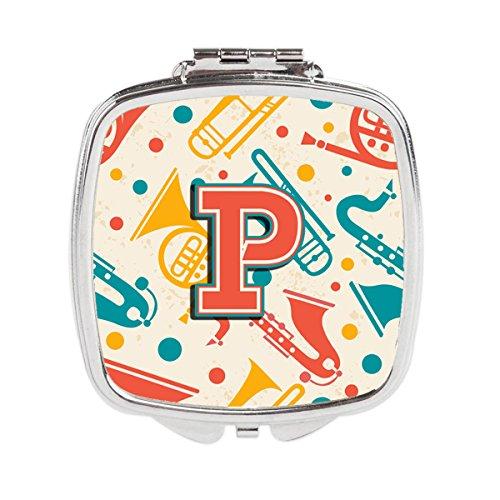 [Australia] - Caroline's Treasures Letter P Retro Teal Orange Musical Instruments Initial Compact Travel Mirrors, Multicolor 