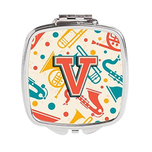 [Australia] - Caroline's Treasures Letter V Retro Teal Orange Musical Instruments Initial Compact Travel Mirrors, Multicolor 