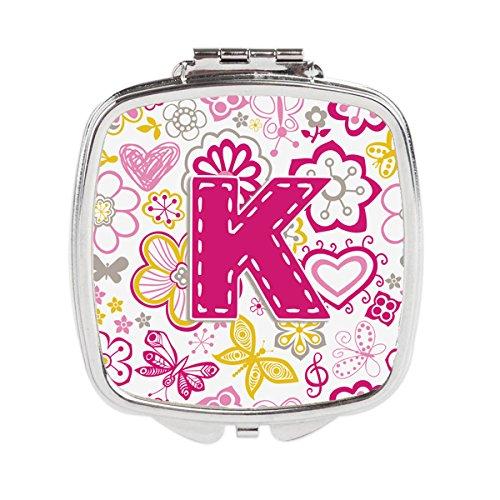 [Australia] - Caroline's Treasures Letter K Flowers and Butterflies Pink Compact Travel Mirrors, Multicolor 