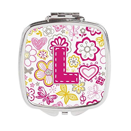 [Australia] - Caroline's Treasures Letter L Flowers and Butterflies Pink Compact Travel Mirrors, Multicolor 
