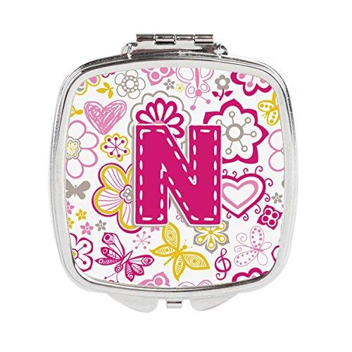 [Australia] - Caroline's Treasures Letter N Flowers and Butterflies Pink Compact Travel Mirrors, Multicolor 