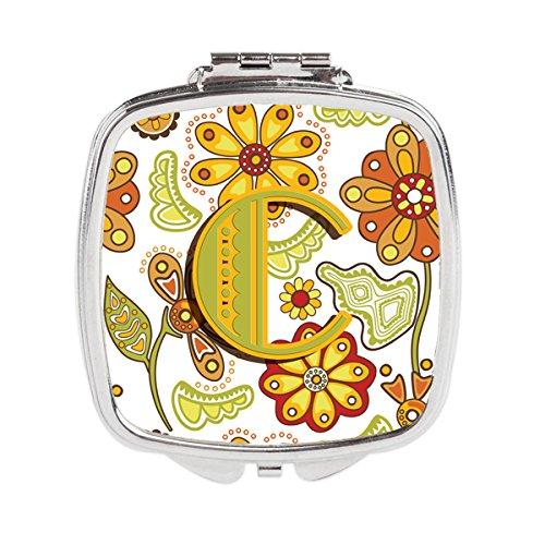 [Australia] - Caroline's Treasures Letter C Floral Mustard and Green Compact Travel Mirrors, Multicolor 