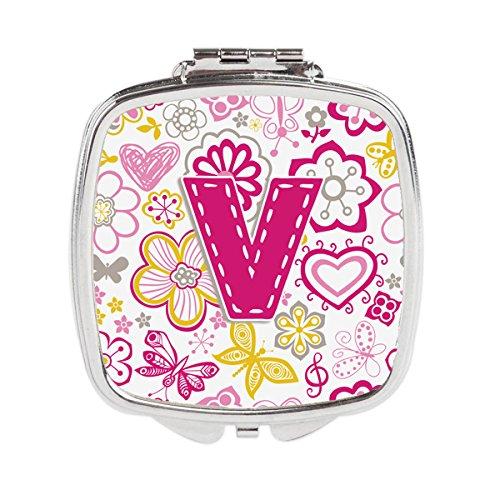 [Australia] - Caroline's Treasures Letter V Flowers and Butterflies Pink Compact Travel Mirrors, Multicolor 