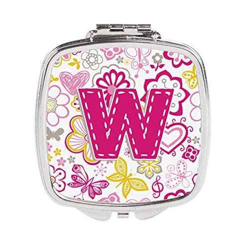 [Australia] - Caroline's Treasures Letter W Flowers and Butterflies Pink Compact Travel Mirrors, Multicolor 