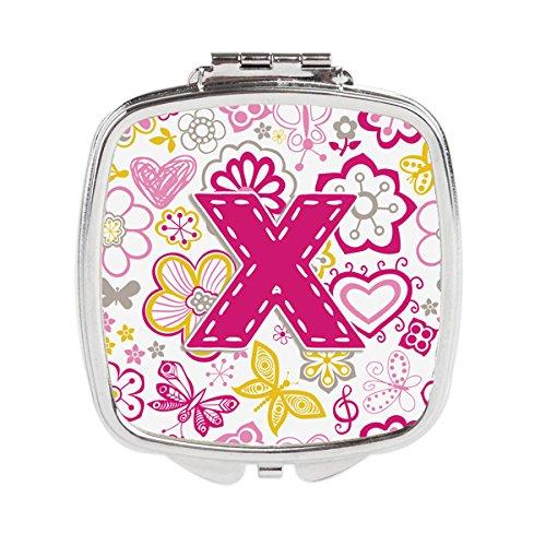 [Australia] - Caroline's Treasures Letter X Flowers and Butterflies Pink Compact Travel Mirrors, Multicolor 