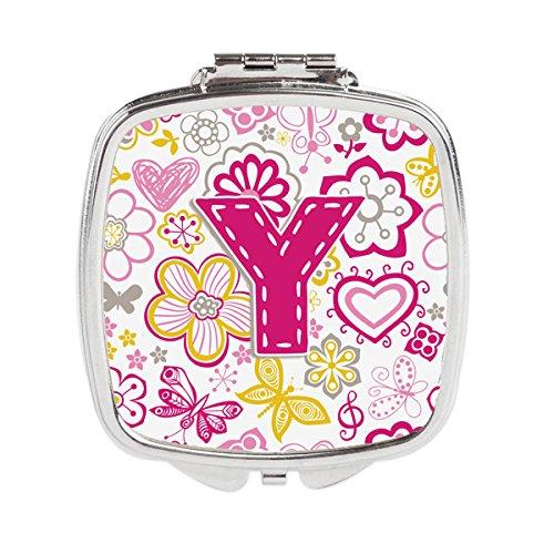 [Australia] - Caroline's Treasures Letter Y Flowers and Butterflies Pink Compact Travel Mirrors, Multicolor 