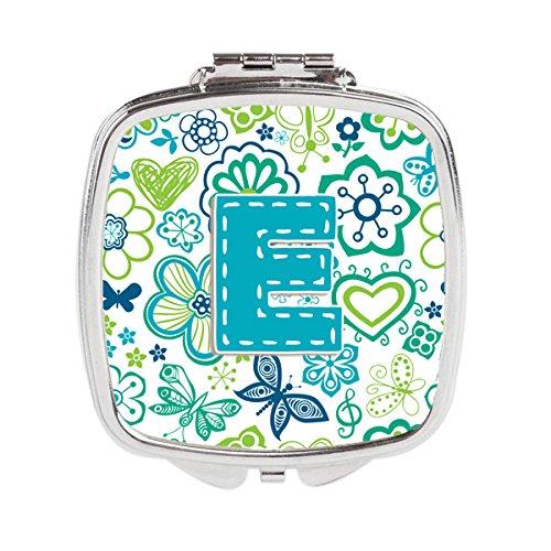 [Australia] - Caroline's Treasures Letter E Flowers and Butterflies Teal Blue Compact Travel Mirrors, Multicolor 