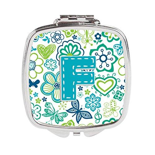 [Australia] - Caroline's Treasures Letter F Flowers and Butterflies Teal Blue Compact Travel Mirrors, Multicolor 