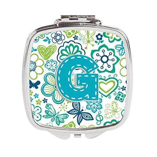 [Australia] - Caroline's Treasures Letter G Flowers and Butterflies Teal Blue Compact Travel Mirrors, Multicolor 