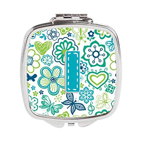 [Australia] - Caroline's Treasures Letter I Flowers and Butterflies Teal Blue Compact Travel Mirrors, Multicolor 