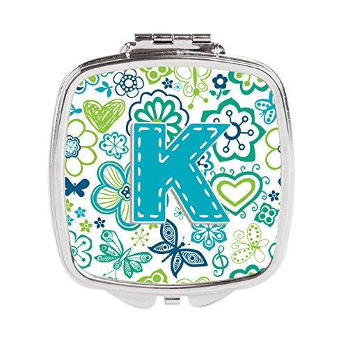 [Australia] - Caroline's Treasures Letter K Flowers and Butterflies Teal Blue Compact Travel Mirrors, Multicolor 