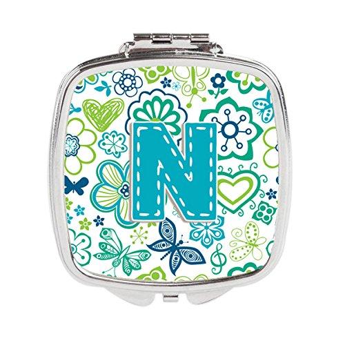 [Australia] - Caroline's Treasures Letter N Flowers and Butterflies Teal Blue Compact Travel Mirrors, Multicolor 