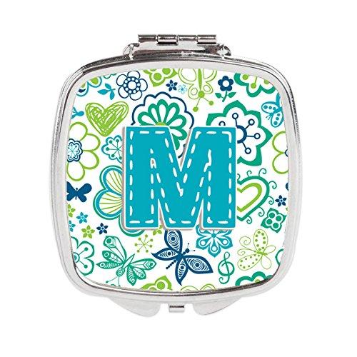 [Australia] - Caroline's Treasures Letter M Flowers and Butterflies Teal Blue Compact Travel Mirrors, Multicolor 