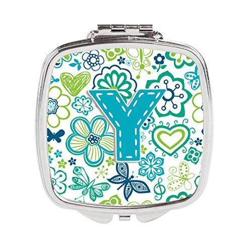 [Australia] - Caroline's Treasures Letter Y Flowers and Butterflies Teal Blue Compact Travel Mirrors, Multicolor 