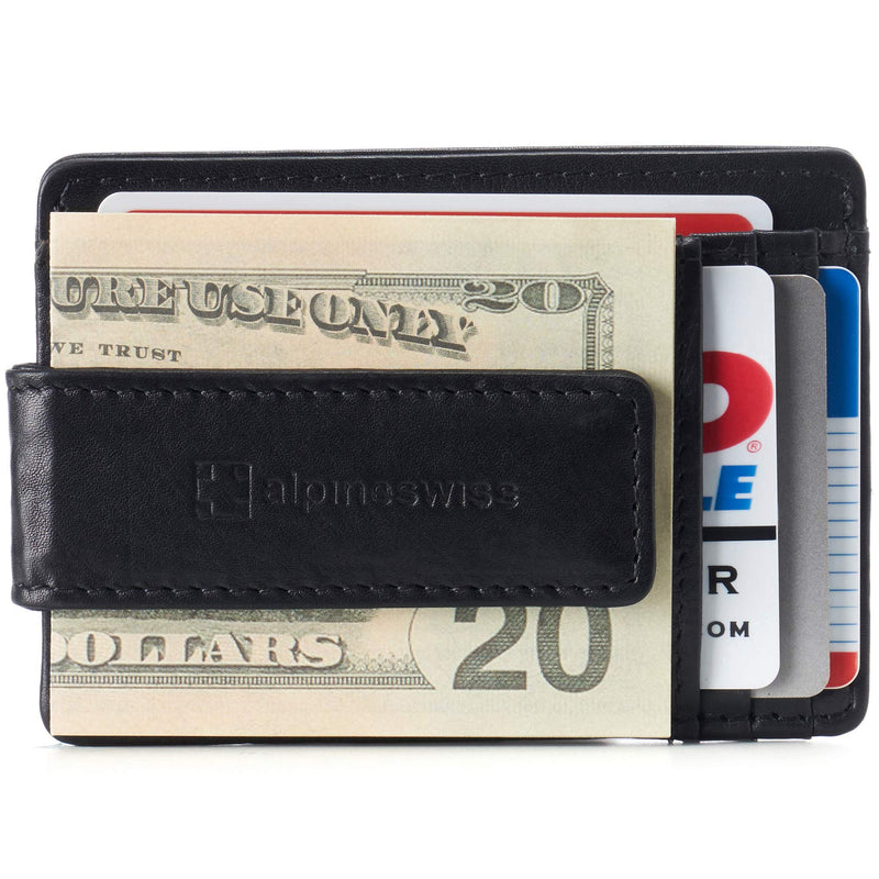 [Australia] - Alpine Swiss Harper Mens RFID Slim Money Clip Front Pocket Wallet Minimalist Leather ID Card Holder One Size Black 