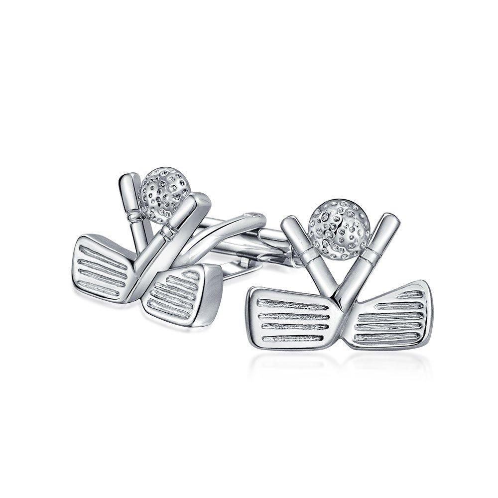 [Australia] - Bling Jewelry Golf Clubs Ball Caddy Golfer Sports Coach Cufflinks for Men Executive Shirt Cuff Links Bullet Hinge Back Silver Tone Stainless Steel Small 