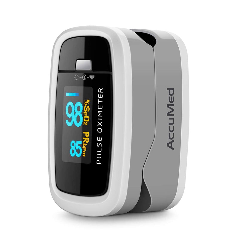 [Australia] - AccuMed CMS-50D1 Fingertip Pulse Oximeter Blood Oxygen Sensor SpO2 for Sports and Aviation. Portable and Lightweight with LED Display, 2 AAA Batteries, Lanyard and Travel Case (White) 