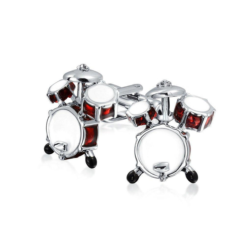 [Australia] - Bling Jewelry Personalize Initial Musician Musical Instrument Drummer Drum Set Shirt Cufflinks for Men Graduation Bullet Hinge Back Brown Silver Tone Stainless Steel No Engraving 