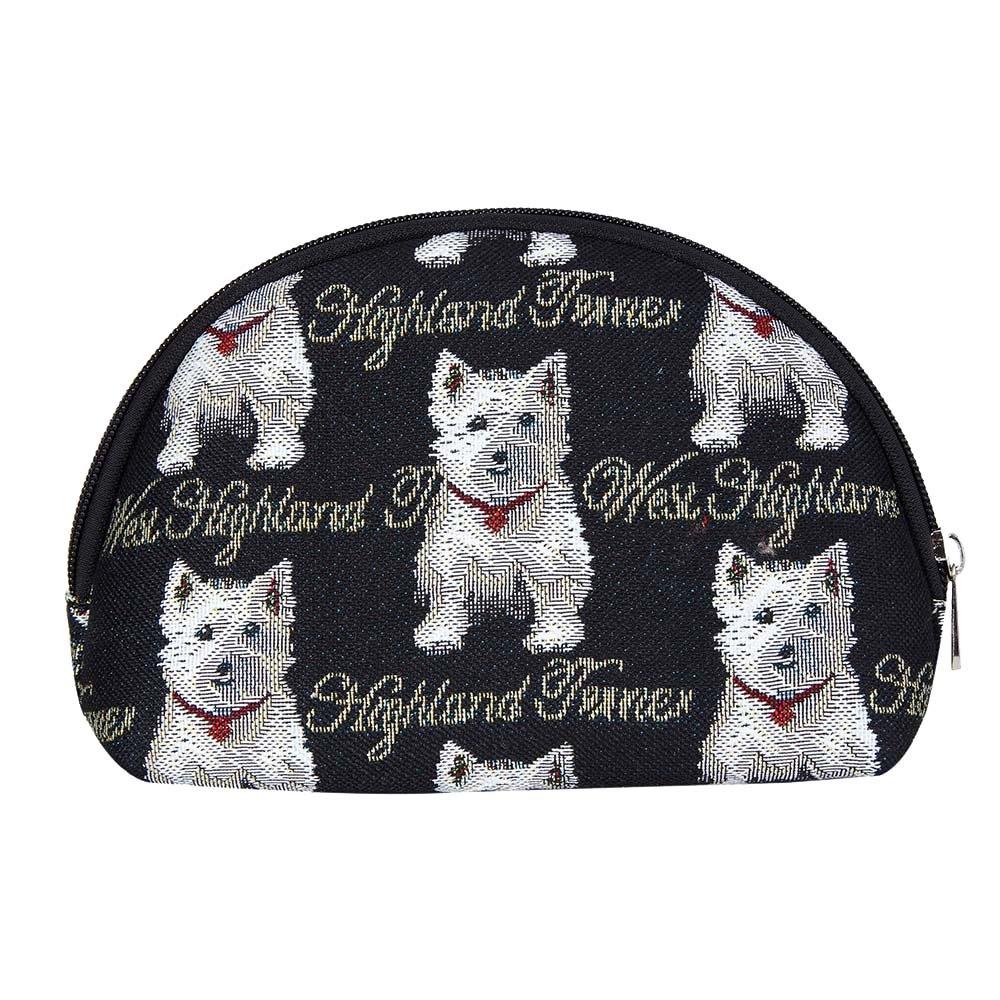 [Australia] - Signare Tapestry cosmetic bag makeup bag for Women with Black & White Dog Print Westie Design(COSM-WES) 