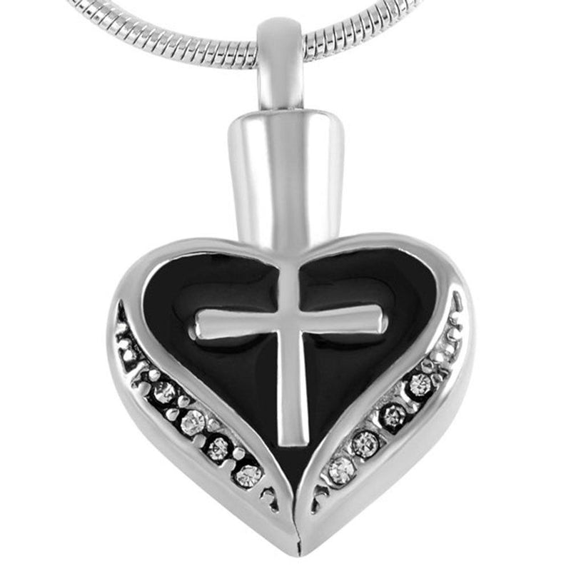 [Australia] - Heart and Cross Urn Necklace for Ashes - Cremation Jewelry Memorial Keepsake Pendant - Funnel Kit Included 