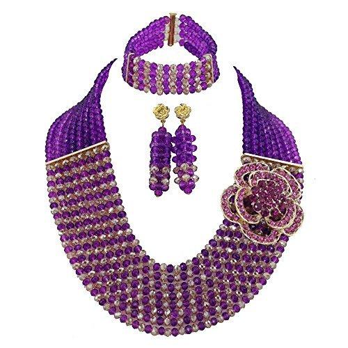 [Australia] - Africanbeads 8 Rows Purple Champagne Crystal Jewelry Set,Bride Jewelry Set,Wedding Beads Jewelry Set 