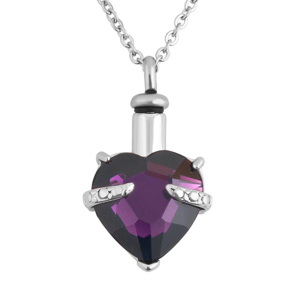 [Australia] - Charmed Craft Big Birthstone Love Heart Urn Necklaces Memorial Cremation Ashes Ash Holder Keepsake Stainless Steel Funnel Feb-Purple 