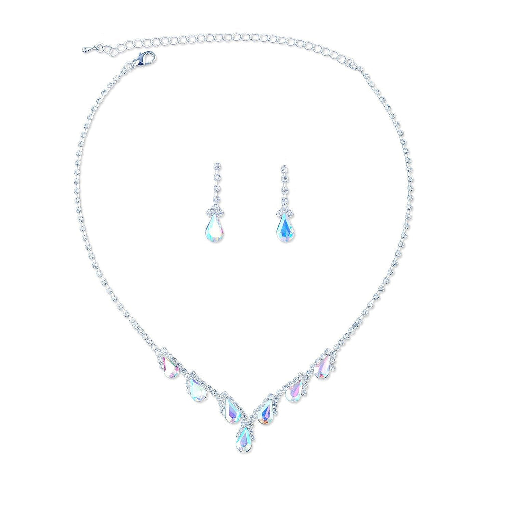 [Australia] - Topwholesalejewel Aurora Borealis Teardrop Rhinestones Necklace Dangle Earrings Jewelry Set 