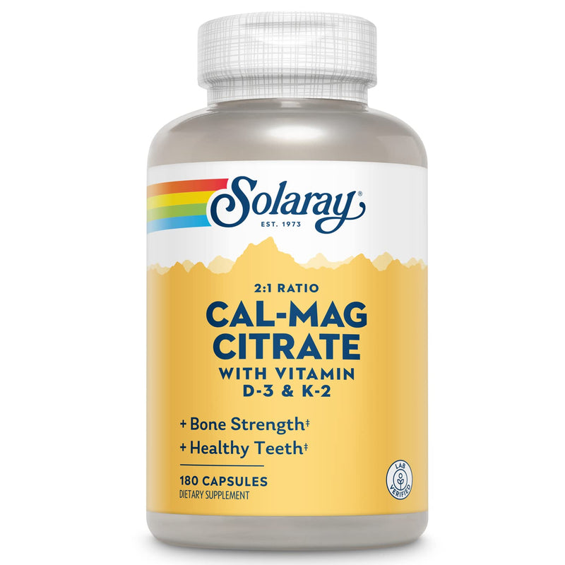 [Australia] - Solaray Calcium & Magnesium Citrate 2:1 w/Vitamin D3 & K2, Healthy Bone, Muscle & Nerve Support, 30 Serv, 180 Capsules 