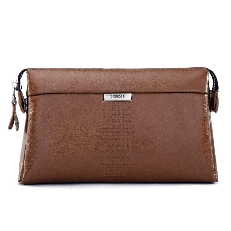 [Australia] - SIMU Men's Genuine Leather Big Wrist Clutch Bags Business Handbag Soft（brown） brown 