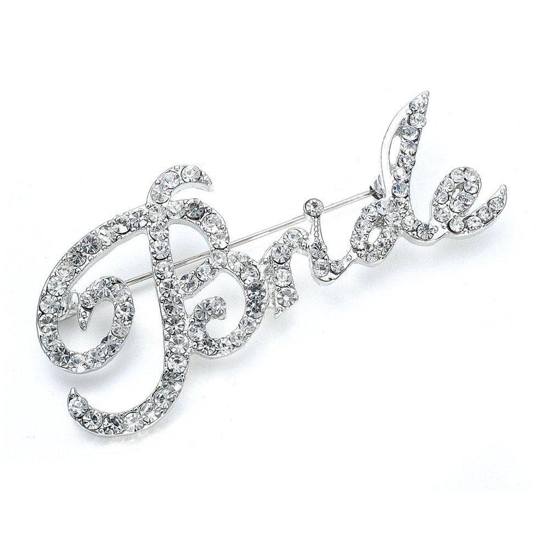 [Australia] - Mariell Crystal Rhinestone Bride Brooch Pin in Script Lettering - Bachelorette & Bridal Shower Gift! 