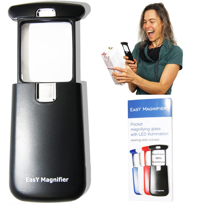 [Australia] - EasY Magnifier Small Pocket Magnifying Glass 3X with LED Light For Reading Fine Print; Mini Lighted Hand Held Acryl Lens; Read Lables In Stores; Magnify Glasses For Close Work;Helpful Gift For Seniors 