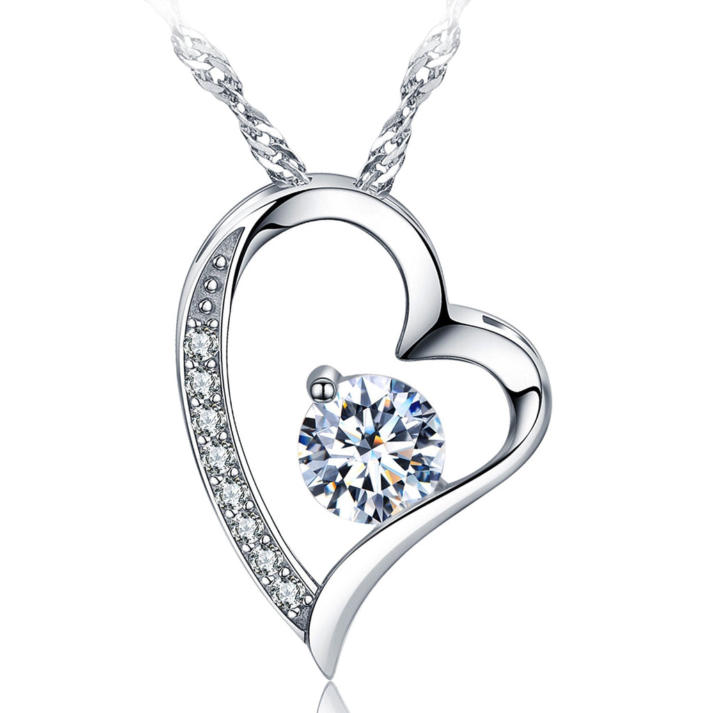 [Australia] - 14k White Gold Plated Forever Lover Heart Pendant Necklace for Women 