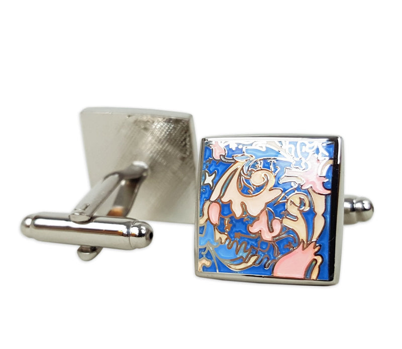 [Australia] - MODLINES Mens Custom Stainless Steel Unique Blue/Silver Gatsby Inspired Cufflinks 