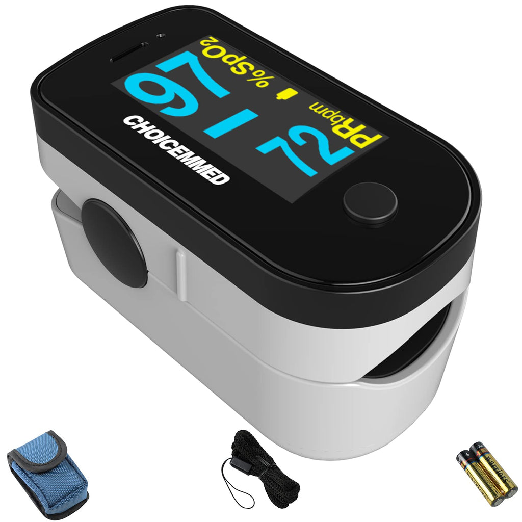 [Australia] - CHOICEMMED Black Dual Color OLED Finger Pulse Oximeter - Blood Oxygen Saturation Monitor with Color OLED Screen Display and Included Batteries - O2 Saturation Monitor 