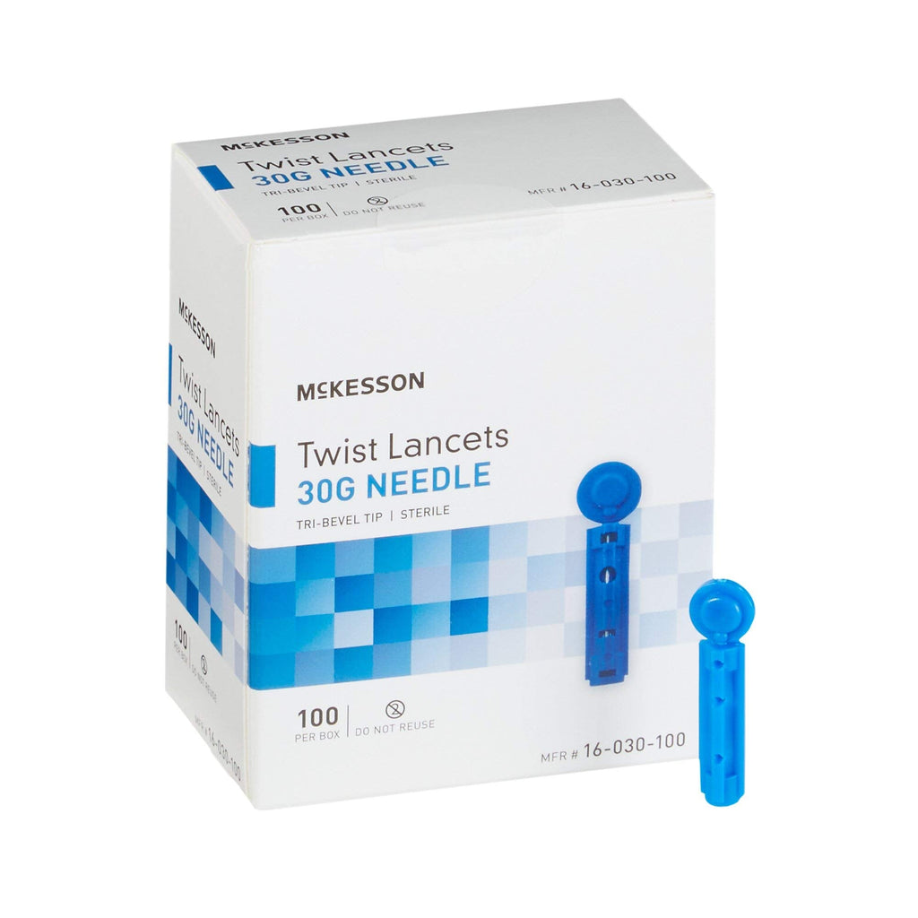 [Australia] - McKesson Twist Lancets, 30 Gauge, Push Button Activation, 1.8 mm Depth, 100 Count, 1 Pack 100 Count (Pack of 1) 