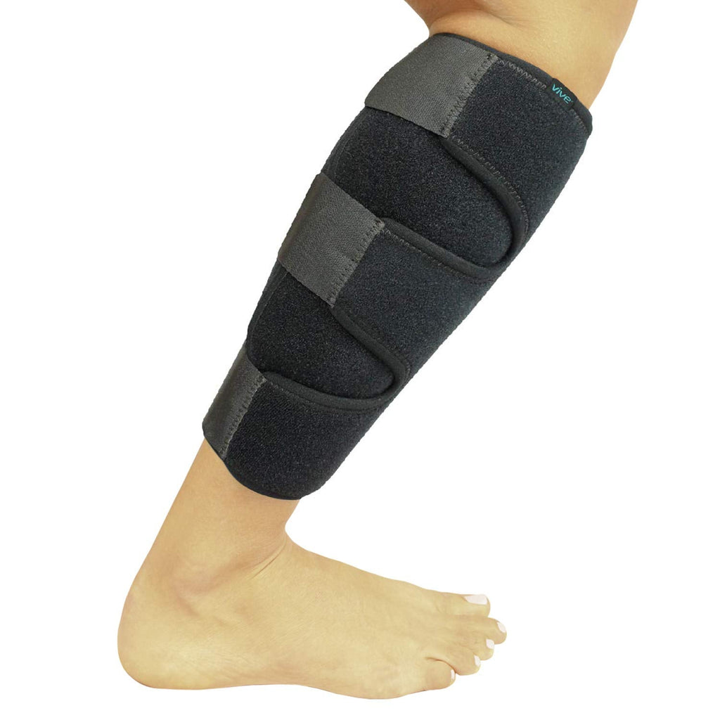 [Australia] - Vive Calf Brace - Adjustable Shin Splint Support - Lower Leg Compression Wrap Increases Circulation, Reduces Muscle Swelling - Calf Sleeve for Men and Women - Pain Relief (Black) Black 