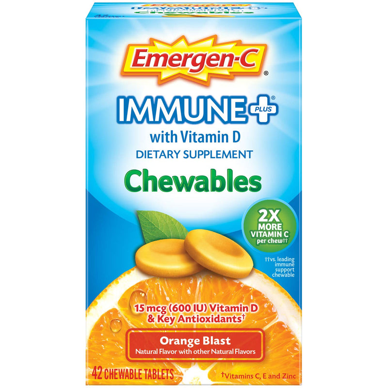 [Australia] - Emergen-C Immune+ Chewables 1000mg Vitamin C with Vitamin D Tablet, Immune Support Dietary Supplement for Immunity, Orange Blast Flavor - 42 Count 42 Count (Pack of 1) 