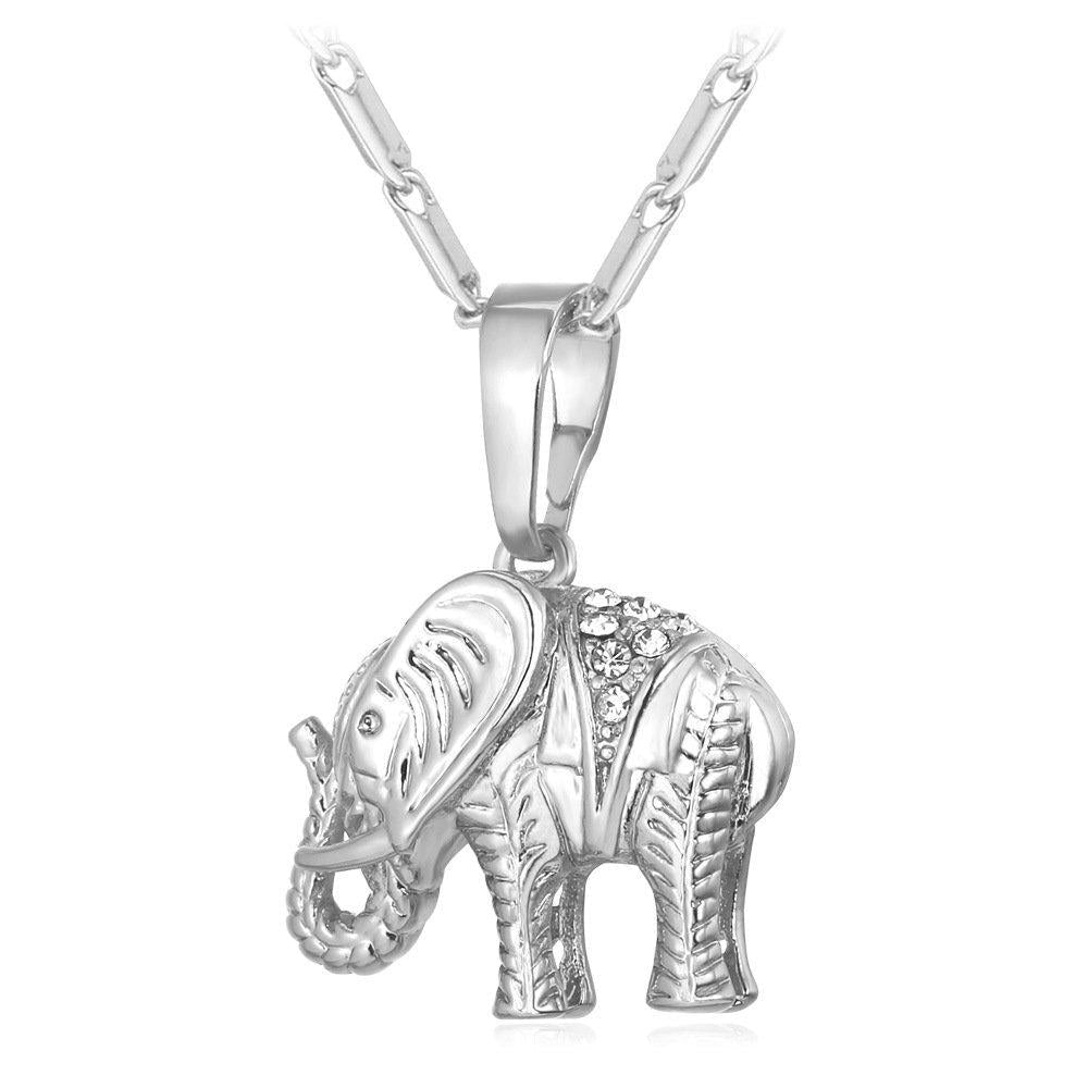 [Australia] - Lucky Elephant Pendant 18k Gold Plated/Platinum Plated Rhinestone Crystal Necklace A.platinum 
