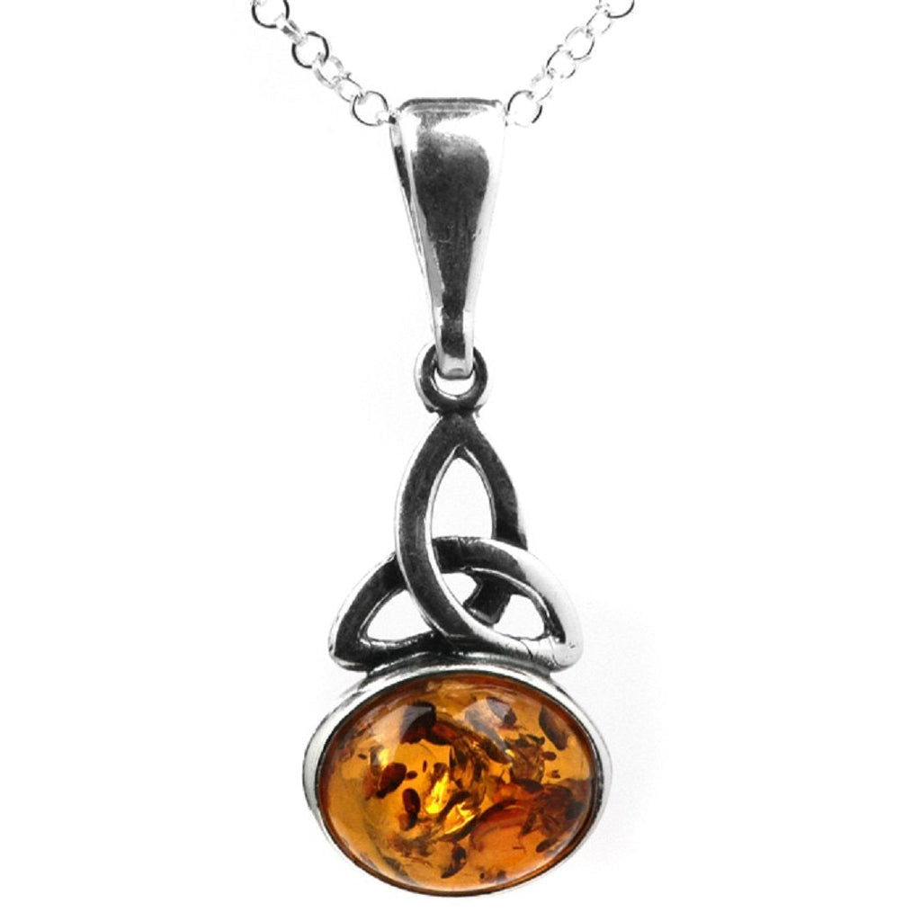 [Australia] - Amber Sterling Silver Celtic Oval Shape Pendant Necklace Chain 18" 