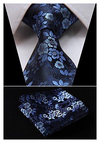 [Australia] - Men Floral Ties Woven Classic 3.4" Necktie Set Formal tie Pocket Suqare for Wedding Business with Handkerchief Gift Box 01-navy Blue 8.5cm / 3.4 inches in Width 