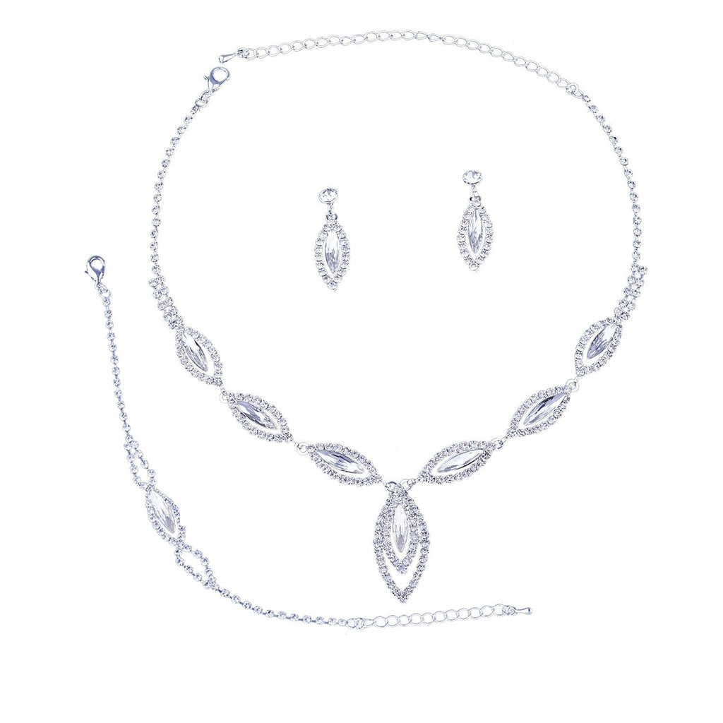 [Australia] - Topwholesalejewel Bridal Jewelry Set Silver Crystal Rhinestone Necklace Earring for Wedding 