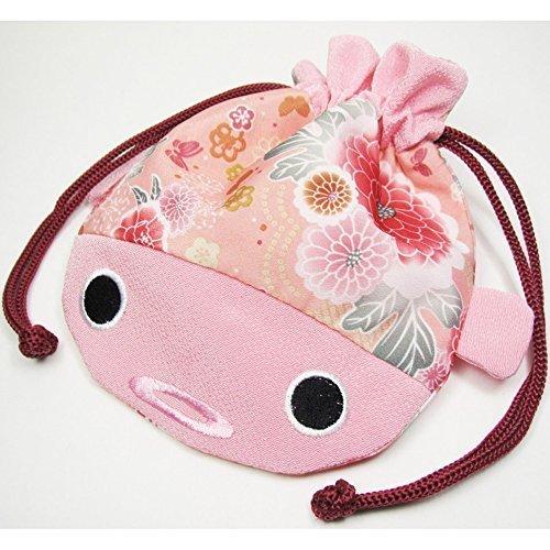 [Australia] - DAISO Japanese Kimono Fabric Cosmetic Goldfish Small Purse Kinchaku - Pink Fish Bag 