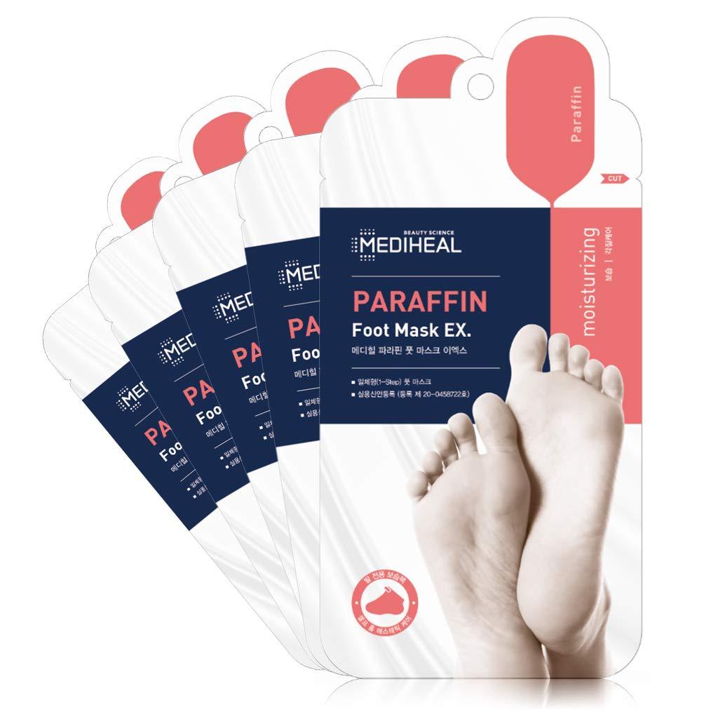 [Australia] - MEDIHEAL Paraffin Foot Mask EX. 5 Pairs - Feet Moisturizing & Nourishing Socks, Exfoliating & Repairing Booties, for Dry, Aging, Cracked Heels Foot Mask 5 Pairs 