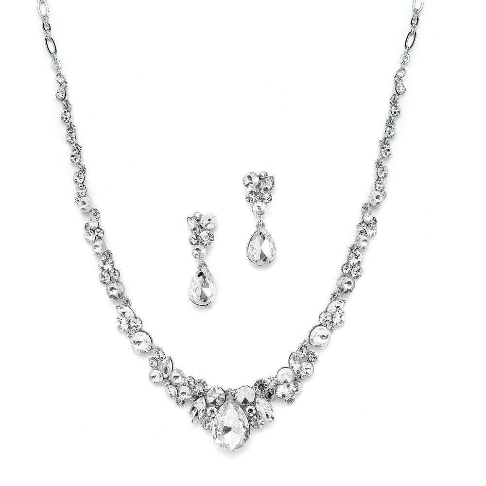 [Australia] - Mariell Glamorous Clear Crystal Wedding, Prom, Bridesmaids or Mother of Bride Necklace and Earrings Set 